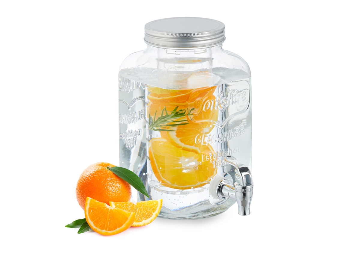 Dispensador De Bebidas Relaxdays Com Encaixe, Torneira E Tampa, 4l, Vidro, Dispensador De Bebidas, Transparente