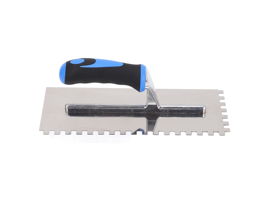 Desempenadeira para azulejos com entalhe quadrado de 8 mm, cabo ergonômico de borracha, aço inoxidável para pisos e azulejos.