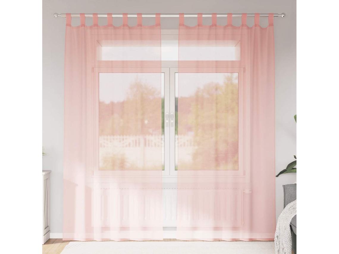 Vidaxl Cortinas De Voile Com Bolsos Para Varão 2 Pcs Rosa