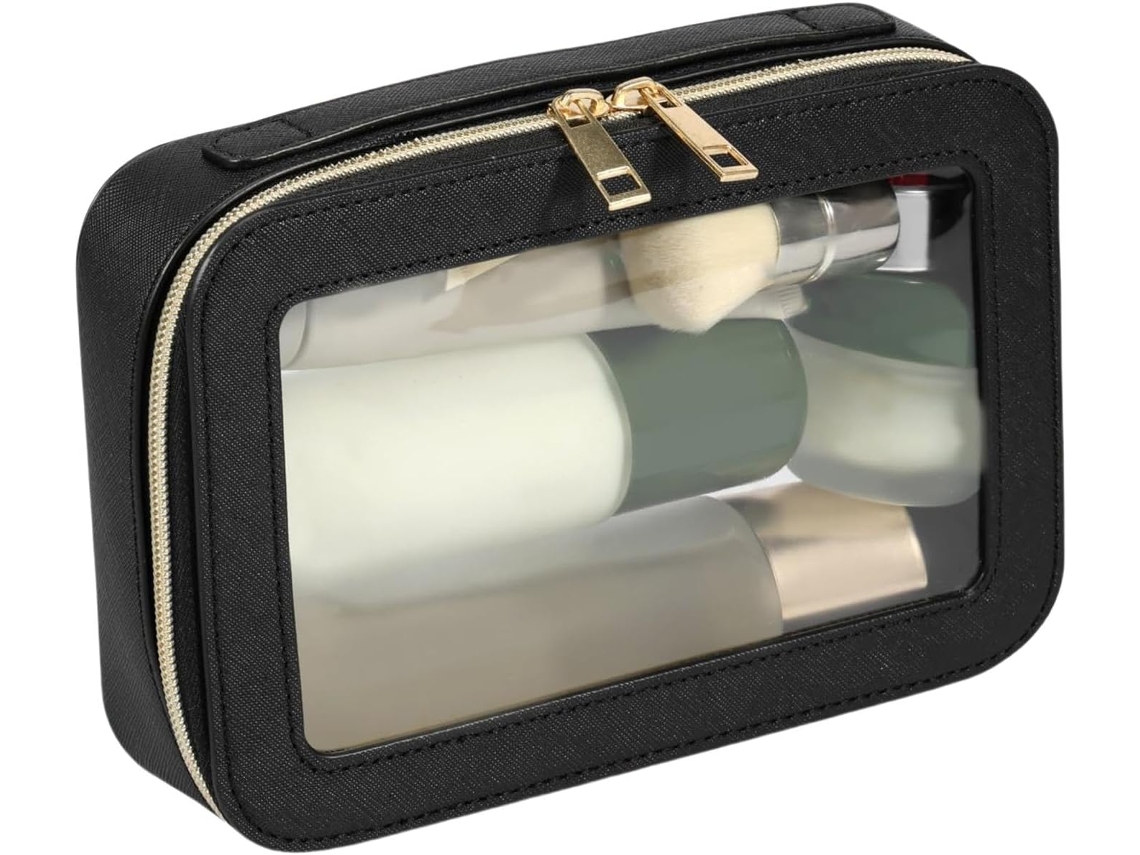 Necessaire de maquiagem leve e transparente