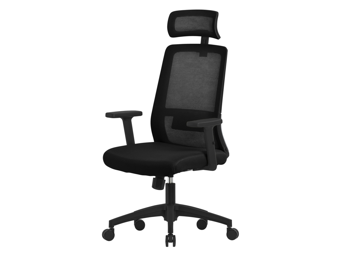 Cadeira de Escritório Ergonómica em Tecido de Malha Preta com Apoios de Braços e Apoio de Cabeça Ajustáveis ML-DESIGN