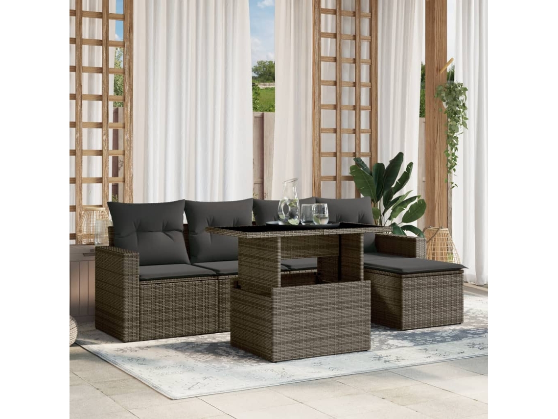 Vidaxl 6 Pcs Conjunto Sofás De Jardim Com Almofadões Vime Cinzento