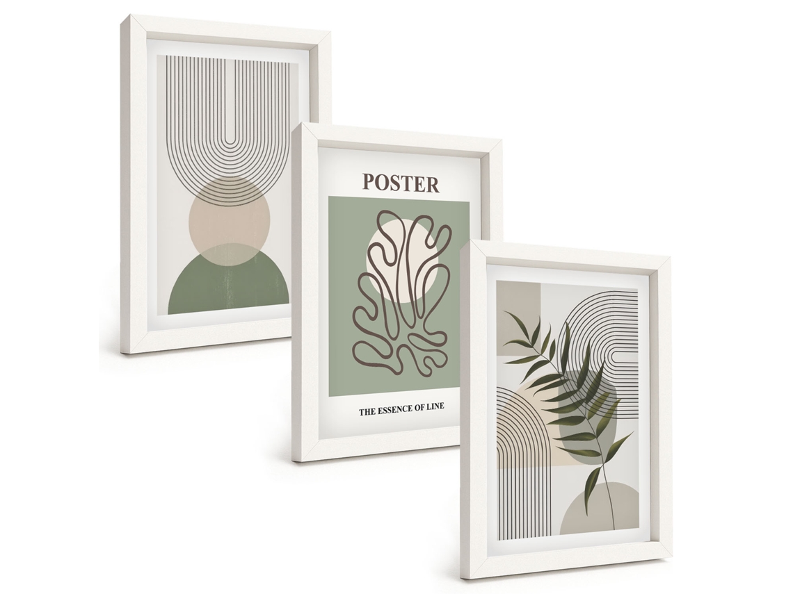 Composição De Quadros Padrões Botânicos Geométricos Espelharte (3 Peças 20x30 Cm)