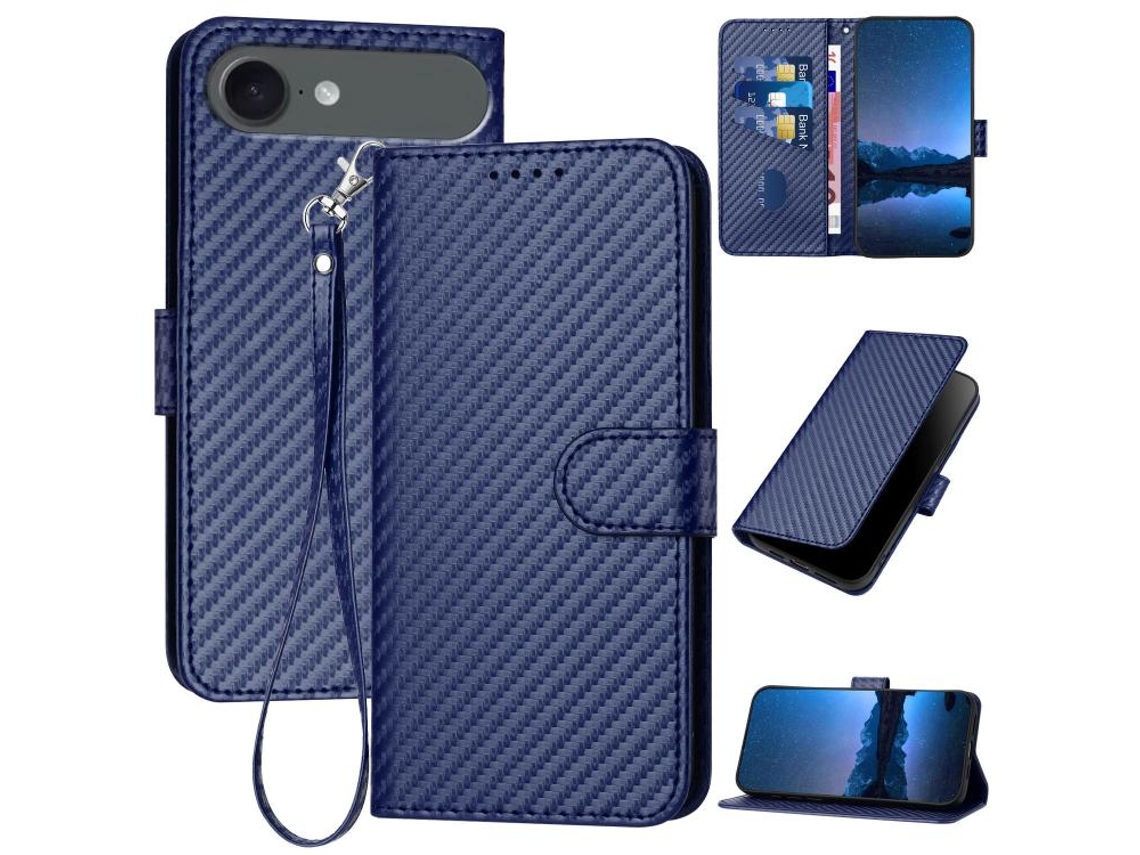 Capa De Couro Para Iphone 17 Air - Fivela Em Fibra De Carbono - Com Cordão