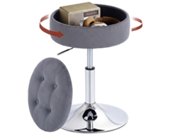 Banquinho de Penteadeira de Veludo. Banquinho Giratório com Armazenamento. Altura Ajustável de 49 a 65 Cm. Cinza Ge