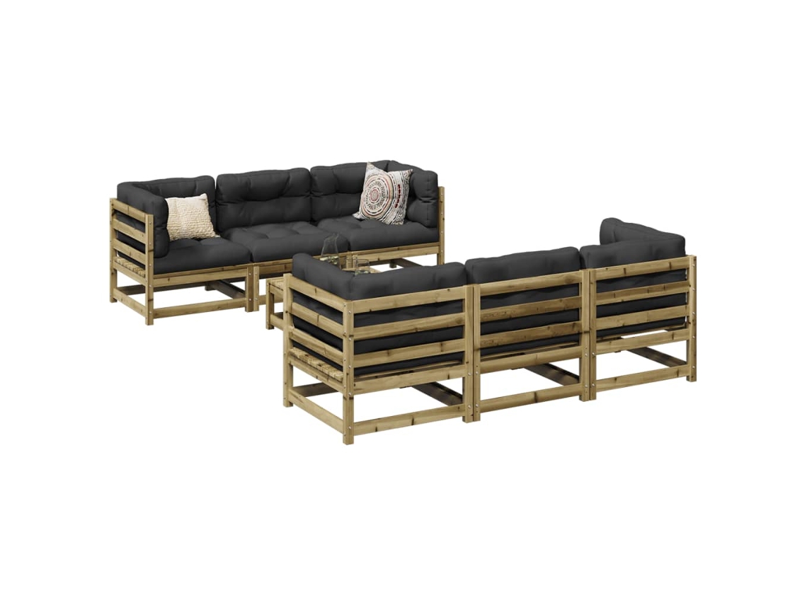 Vidaxl 7 Pcs Conjunto Sofás Jardim Madeira De Pinho Impregnada