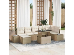 Vidaxl Conjunto De Sofá De Jardim 8 Unid. Bege Vime Pe