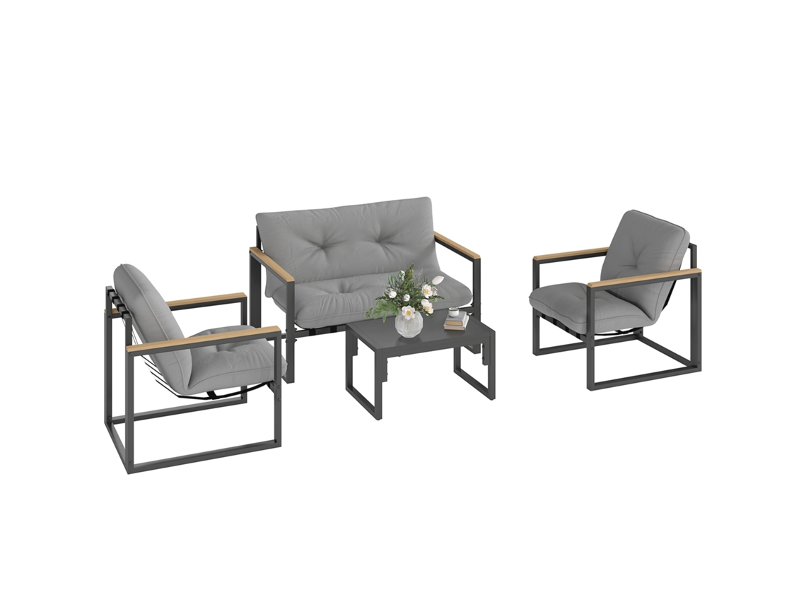 Sofá 2 lugares + Poltrona + Almofada Conjunto 4p Cinza Claro, resistente, Varanda | S/MARCA