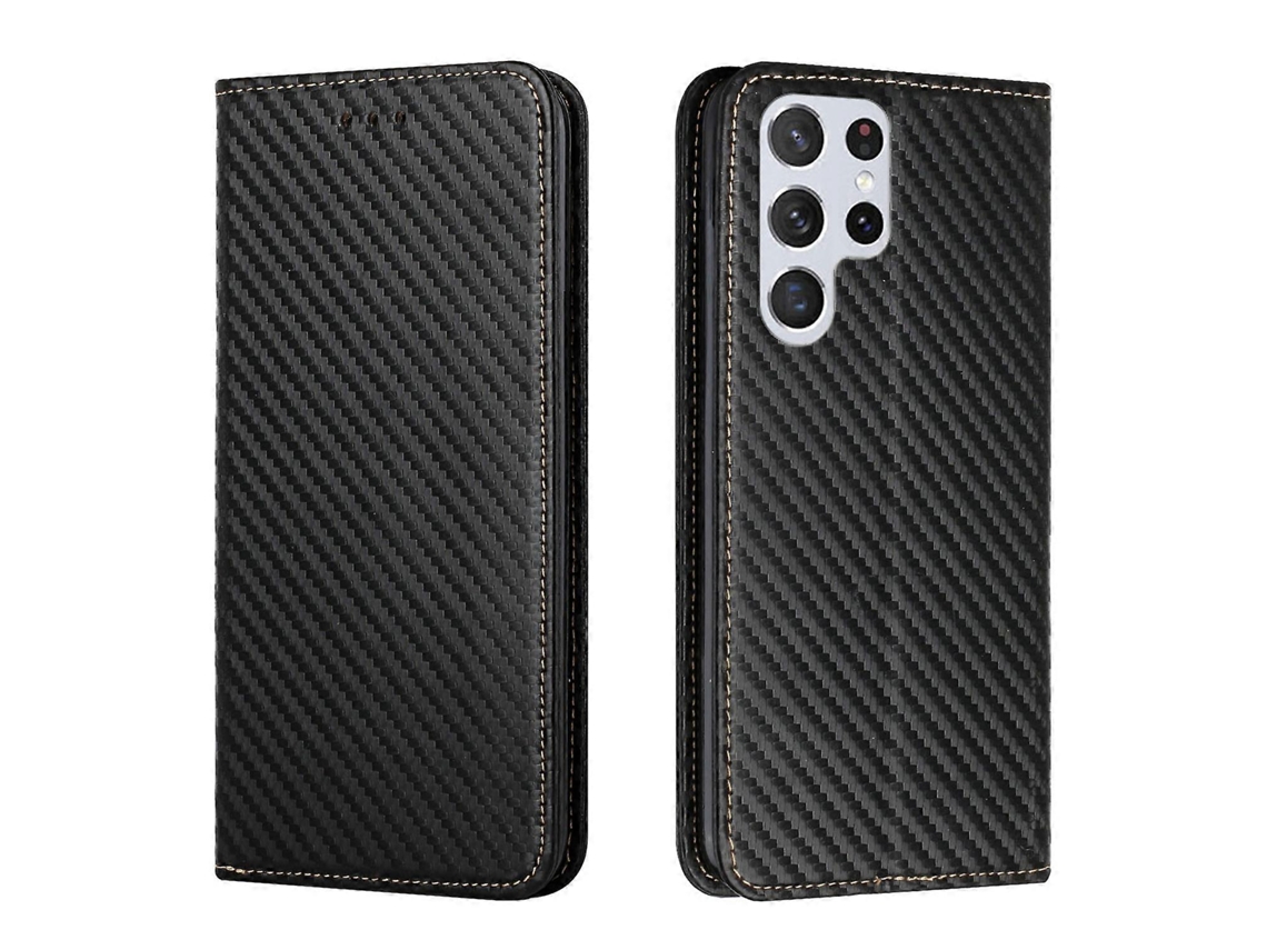 Capa De Couro Com Textura De Fibra De Carbono E Fecho Magnético Para Samsung Galaxy S23 Ultra 5g