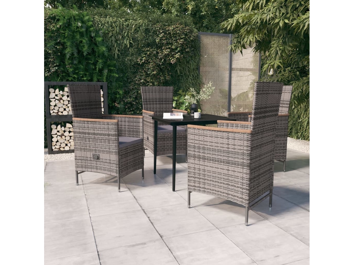 Vidaxl 5 Pcs Conjunto De Jantar Para Jardim Com Almofadões Cinzento