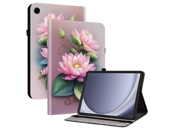 Capa de couro com padrão de lótus para Samsung Galaxy Tab A9 E com compartimentos para cartões Hengrongshen