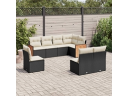Vidaxl 8 Pcs Conjunto Sofás De Jardim Com Almofadões Vime Pe Preto