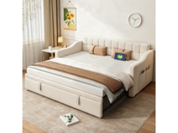 Cama Estofada Veludo Bege 90x190 Cm