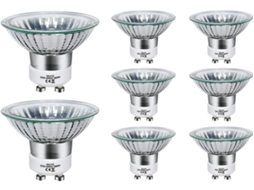 Lurelia Pack De 8 Lâmpadas Halógenas Gu10 50w 220v 2800k 700lm, Branco Quente, Regulável, 2 Pinos, Para Casa