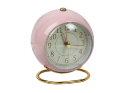 Relógio despertador pequeno, silencioso e simples, em metal, alimentado por bateria, para mesa, ideal para quarto de estudante, cor rosa.