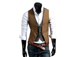 Colete Slim Fit Para Homem Traje Tuxedo Formal Casamento Jaqueta Gola Camel