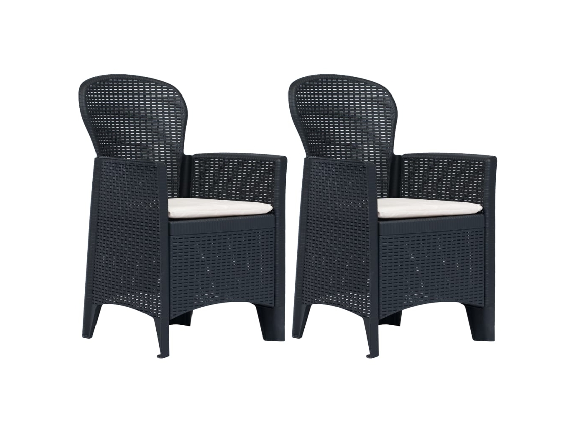 Vidaxl Cadeiras Jardim + Almofadão 2pcs Plástico Antracite Aspeto Vime