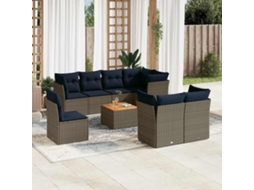 Vidaxl 9 Pcs Conjunto Sofás P/ Jardim C/ Almofadões Vime Pe Cinzento