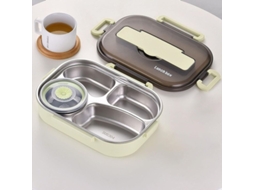 Marmita Rebe-bento para crianças e estudantes com isolamento térmico e utensílios de aço inoxidável, 4 compartimentos, verde.