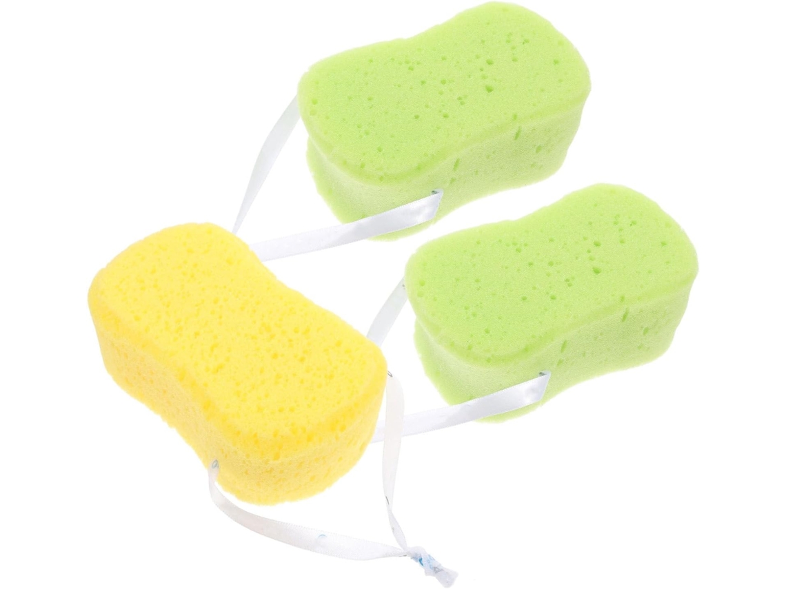 Conjunto de 3 esponjas de banho esfoliantes grossas com espuma rica em PU para massagem.