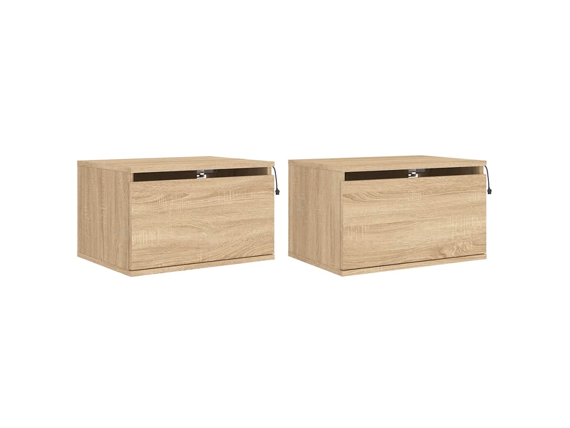 Conjunto de Mesas de Cabeceira de Parede com Luzes Led Carvalho Sonoma MAISON EXCLUSIVE