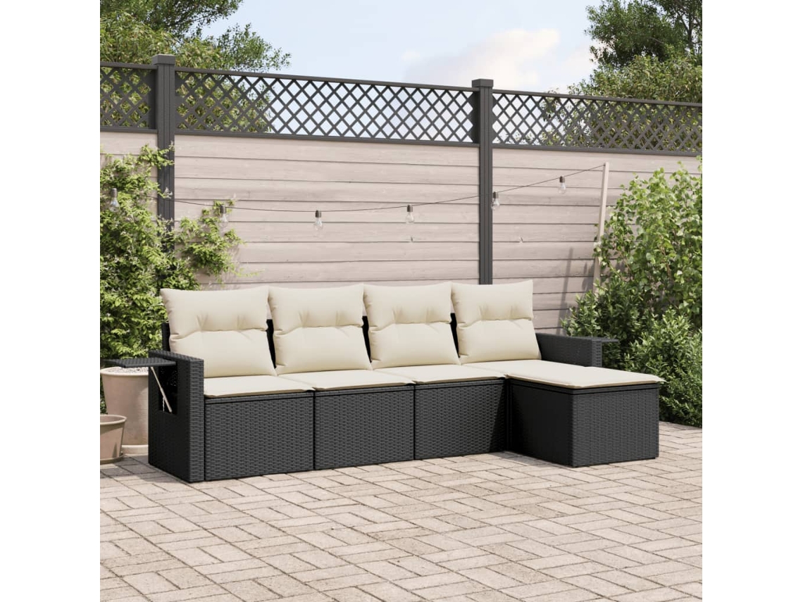 Vidaxl 5 Pcs Conjunto Sofás De Jardim Com Almofadões Vime Pe Preto
