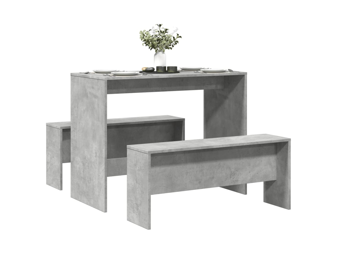 Pcs Conj. Mesa Jantar E Banco Deriv. Madeira Cinzento Cimento DKD HOME DECOR