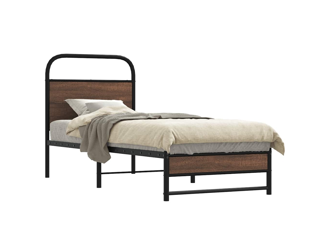 Vidaxl Estrutura Cama S/ Colchão Derivados Madeira Carvalho Castanho