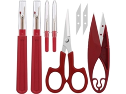Ferram. de Descosturar, Remover Pontos e Cortar Linhas com 2 Descosturadores Grandes + 2 Pequenos, 1 Cortador de Linha e 1 Tesoura de 12 AQUAFORGE
