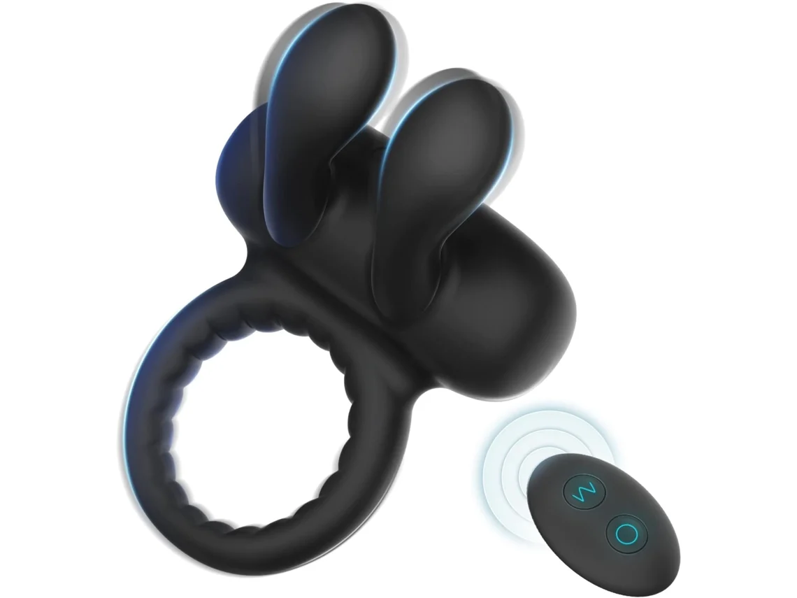 Anel Peniano Vibratório Em Silicone Com Orelhas De Coelho, 10 Modos, Estimulador De Clitóris E Testículos, Brinquedo Telecomandado Para Casais