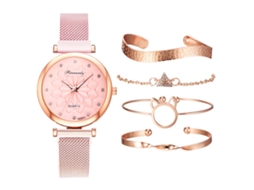 Conjunto de Presente Feminino com Relógio de Pulseira de Malha e Caixa Laranja SPQMENT