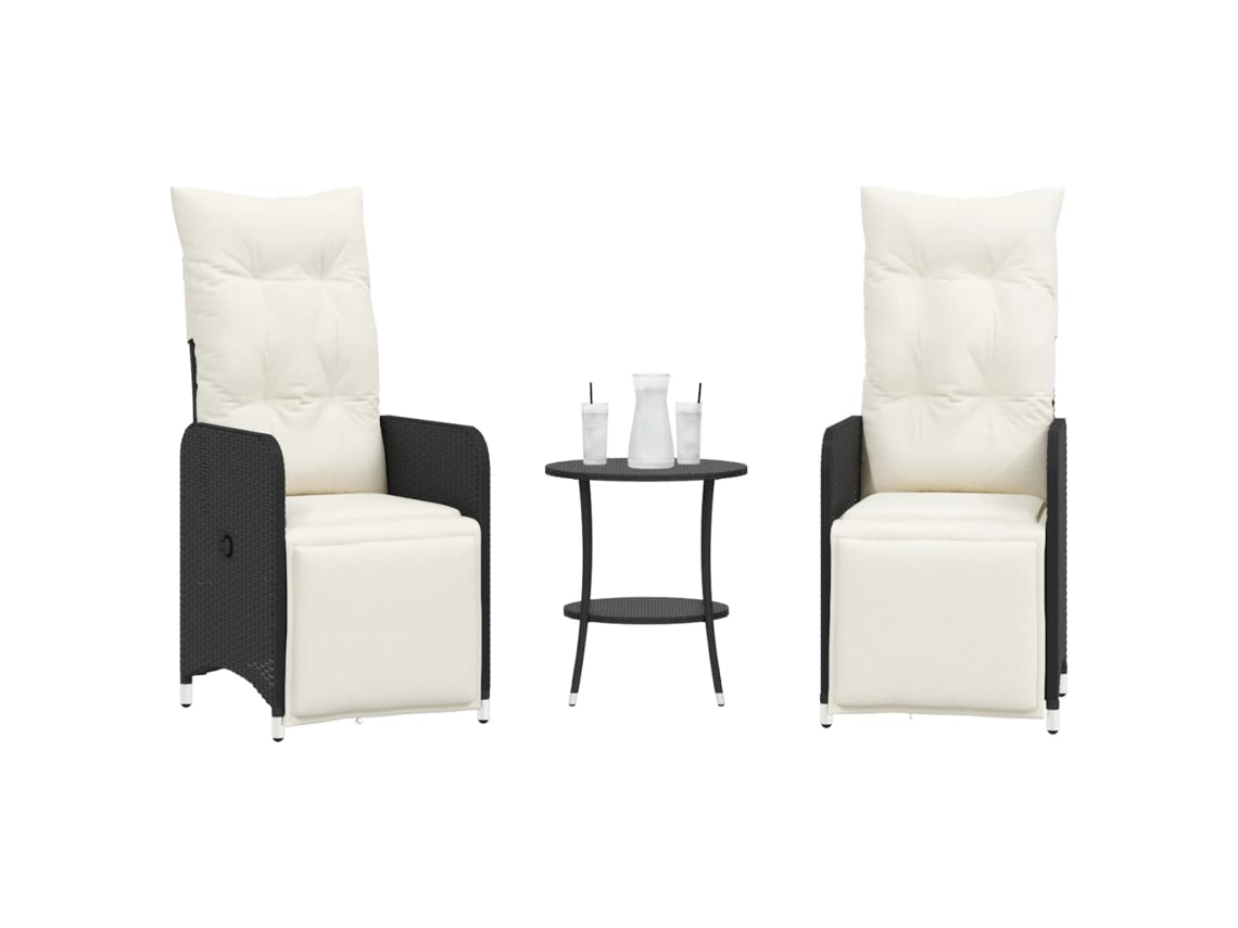 Vidaxl Cadeiras Jardim Reclináveis 2 Pcs Com Mesa Vime Pe Preto