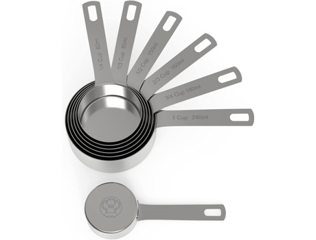 Chef Pomodoro Aço Inoxidável Conjunto de Copos de Aço Aninhado e Empilhável com 7 Pcs Marcações a Laser e Anel de Classificação para Molhado e Seco