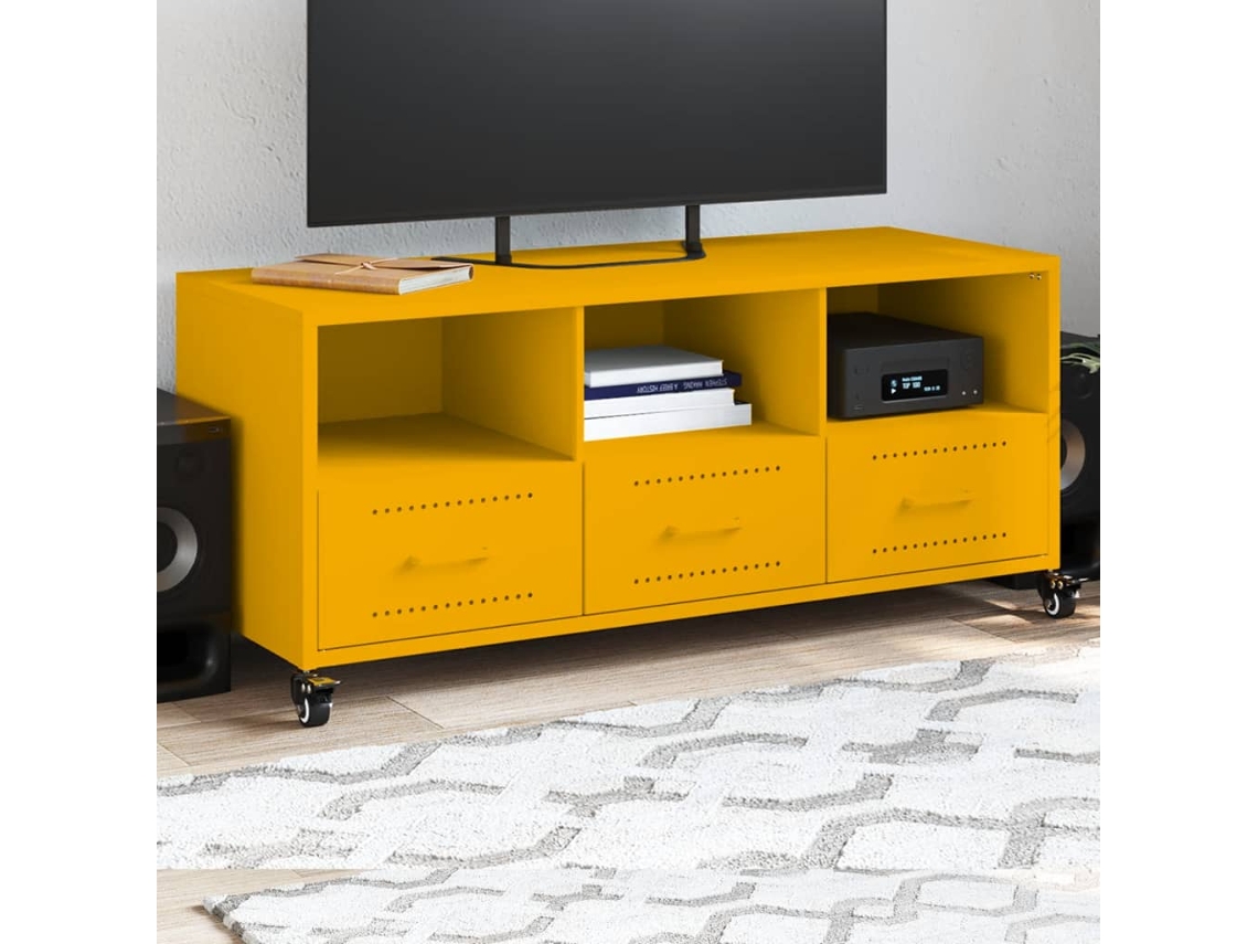 Vidaxl Móvel De Tv 100,5x39x43,5 Cm Aço Amarelo Mostarda