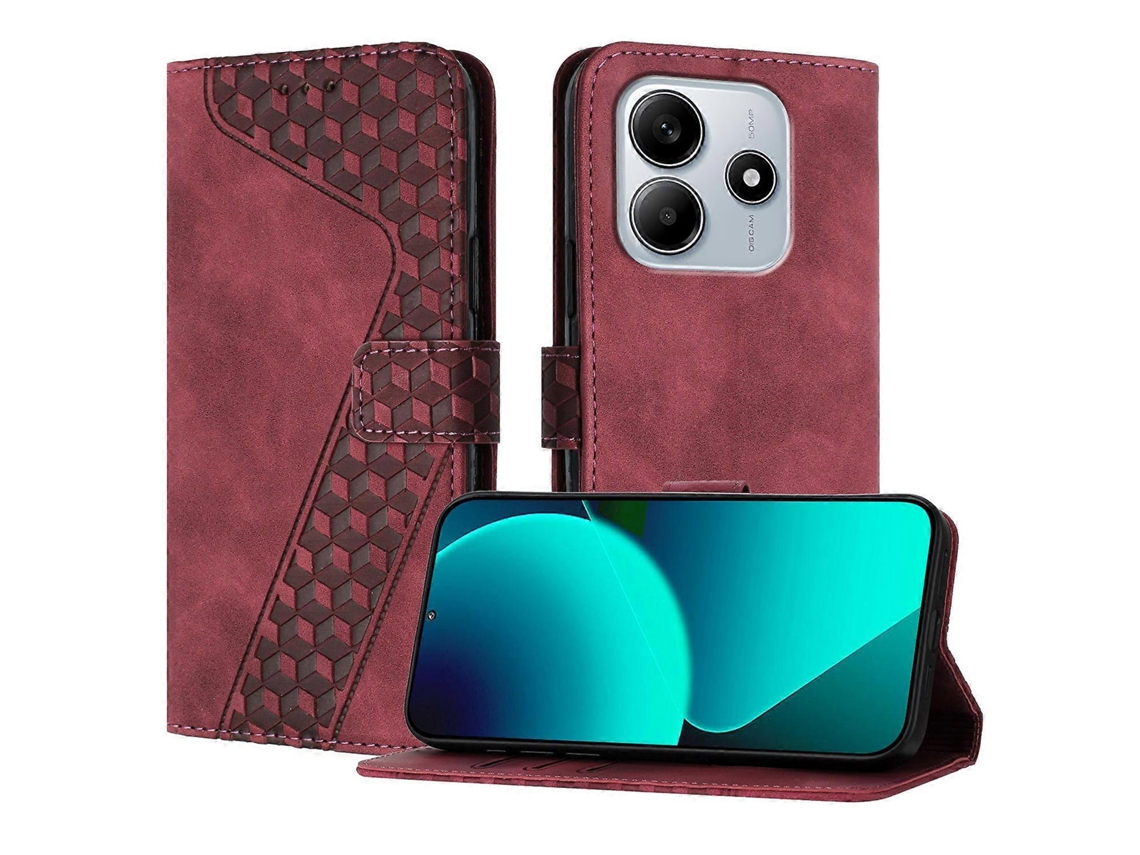 Capa De Couro Com Padrão De 7 Formatos E Suporte Tipo Carteira, À Prova De Choque, Marrom, Para Xiaomi Redmi Note 14 4g (164,84 X 78,15 X 8,16 Mm)