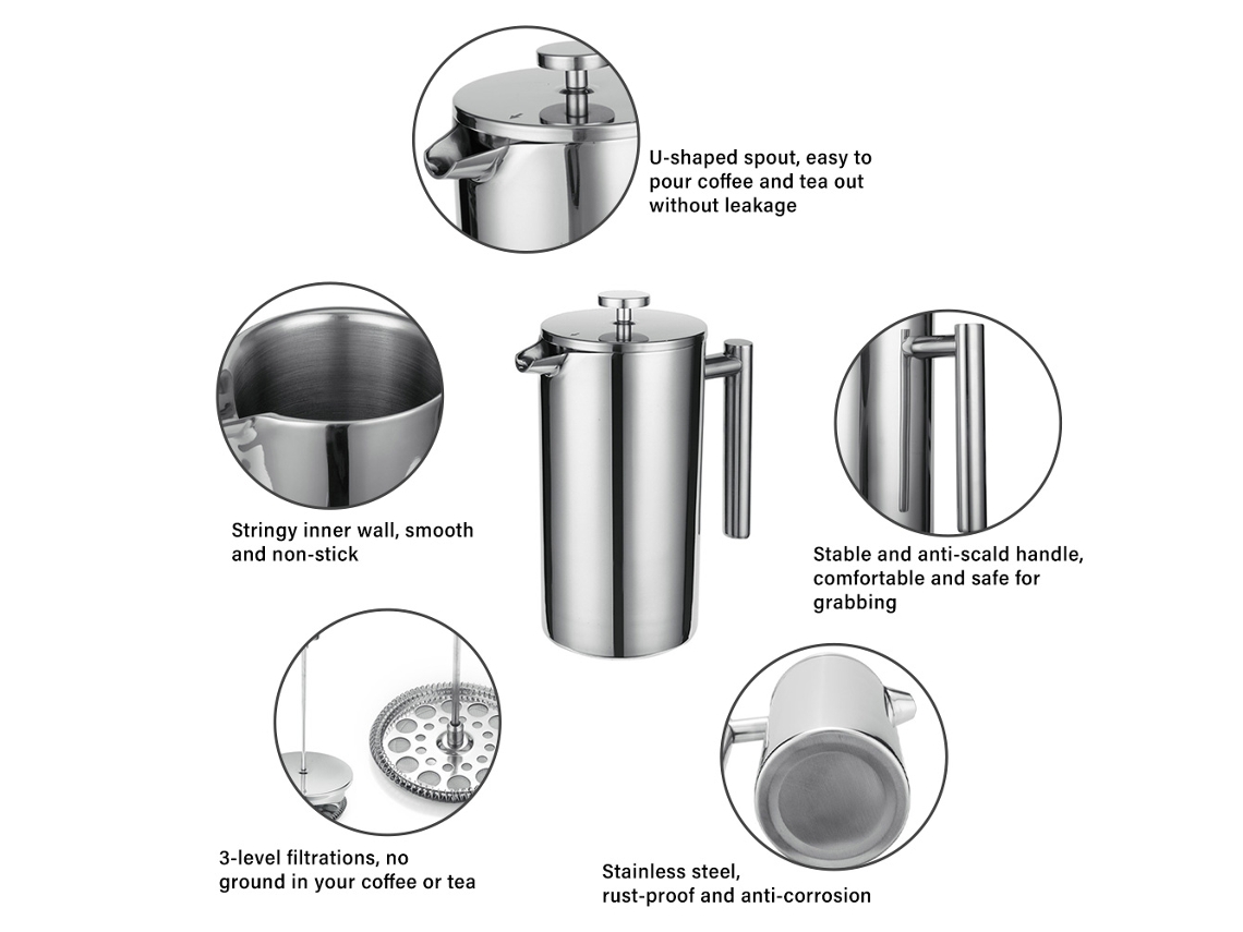 Cafeteira Prensa Francesa LAXISCREED Aço Inox 800ml
