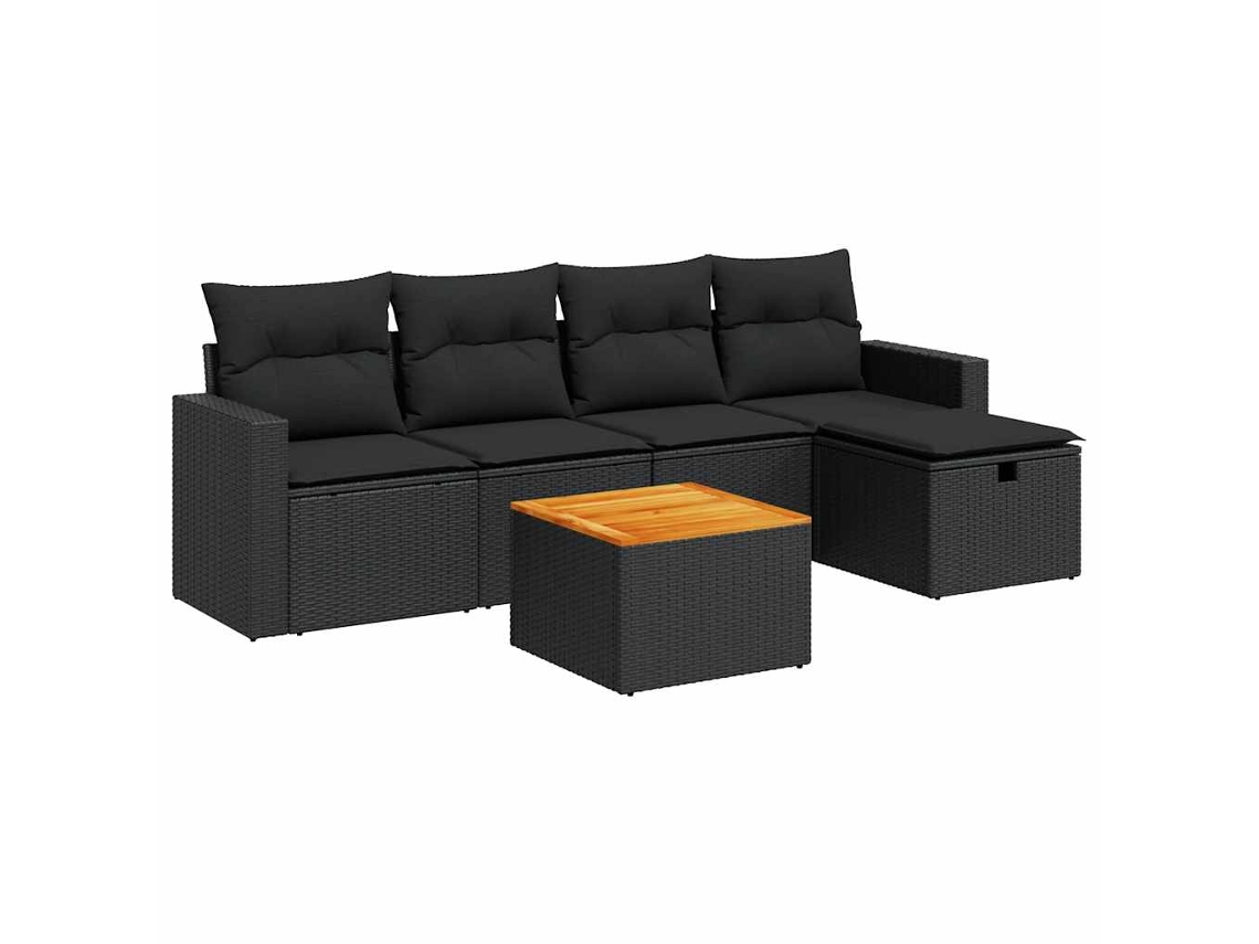 Conjunto de 6 Sofás de Jardim com Almofadões Vime Pe Preto MAISON EXCLUSIVE (N/A)