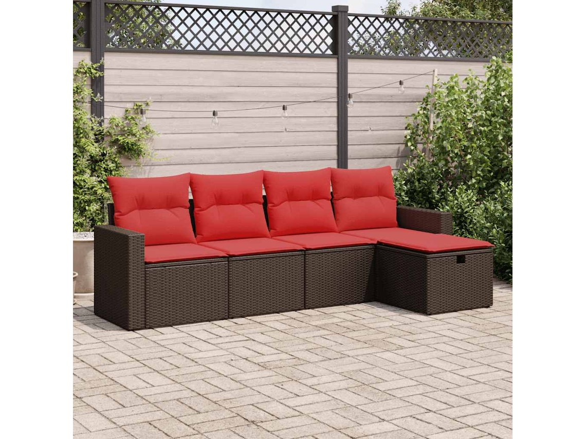 Vidaxl 5 Pcs Conjunto Sofás P/ Jardim C/ Almofadões Vime Pe Castanho