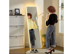 Espelho 150x40cm Com Led 3 Cores, Touch, Pedestal E Parede, Transparente, Para Maquiagem, Quarto E Sala.