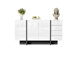 Aparador Branco Brilhante, Aparador Moderno E Simples Com 2 Portas E 4 Gavetas, Fácil De Limpar, Ideal Para Sala De Estar Ou Sala De Jantar-xm