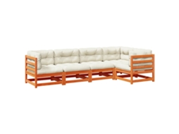 Conjunto de 5 Sofás de Jardim com Almofadões Pinho Maciço Castanho Mel MAISON EXCLUSIVE
