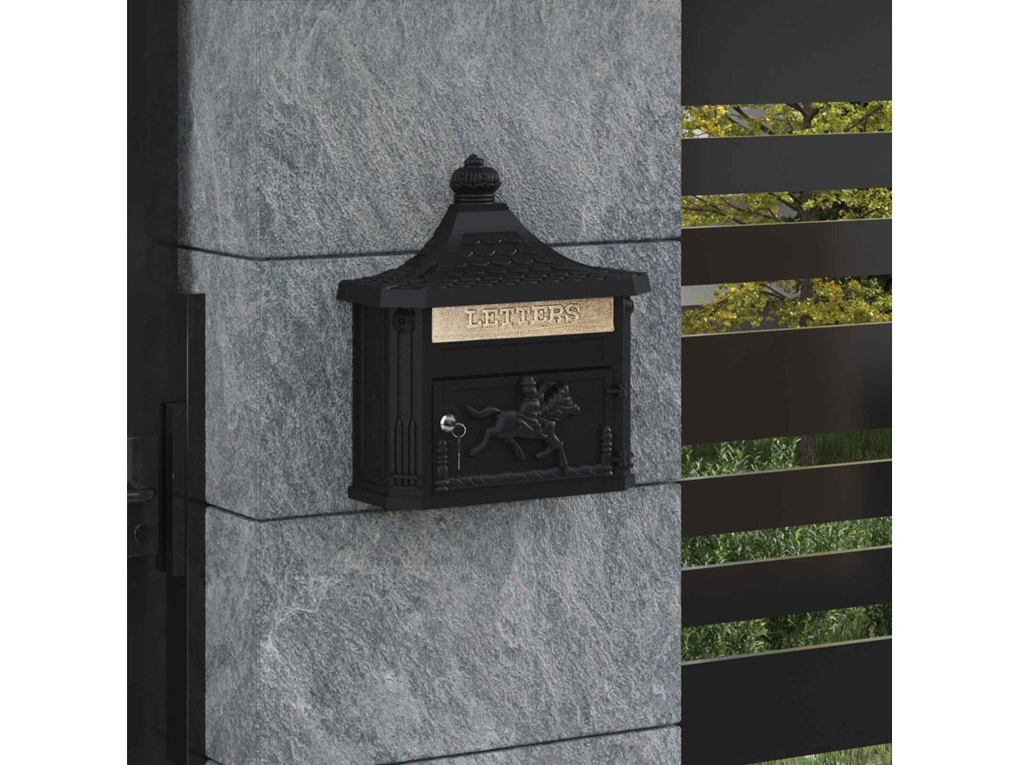 Vidaxl Caixa De Correio Montada Na Parede Preto 40,5 X 16 X 45 Cm