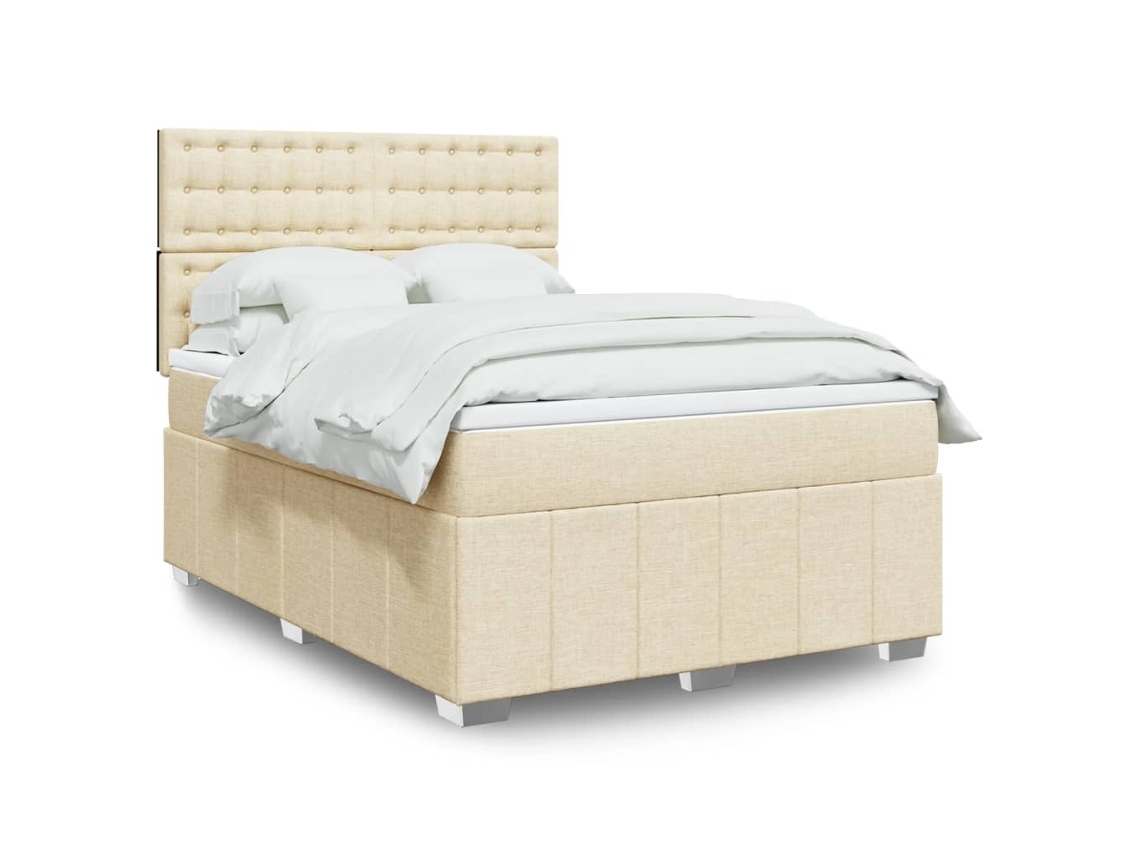 Vidaxl Cama Com Molas/colchão 140x200 Cm Tecido Cor Creme