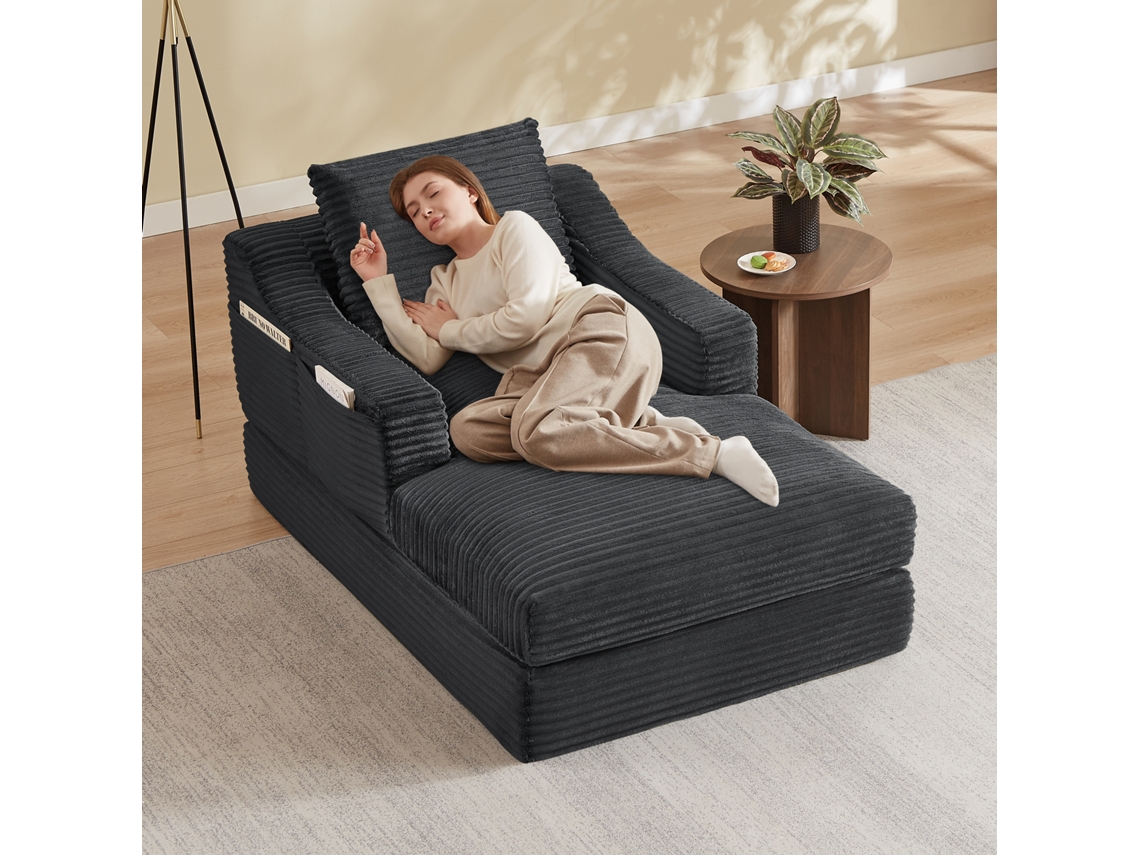 Cadeira Espreguiçadeira 2 Em 1 Em Cotelê, Espuma Alta Densidade, Design Destacável, Bolsos, Máx. 150kg