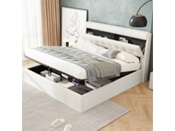 Cama Casal Branca 140x200cm Estofada, Pu, Hidráulica, Cabeceira Oculta (s/ Colchão).-op