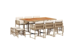 Conjunto de 11 Jantar para Jardim com Almofadões Vime Pe Bege MAISON EXCLUSIVE
