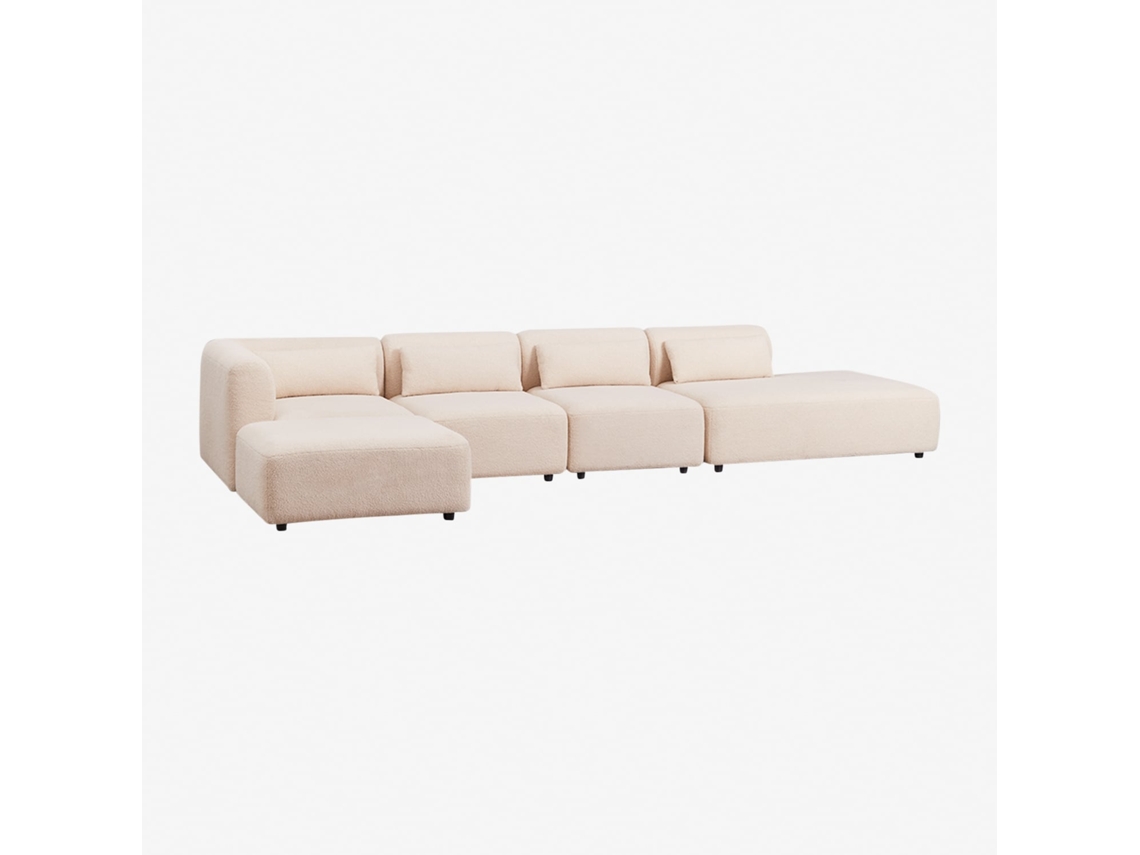 Sklum Sofá Modular De Canto Em 4 Peças Com Chaise Longue Direita E Puff Fogler Poliéster                       Chenille Creme Bege