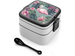 Lancheira Dupla Com Colher E Alça, À Prova De Vazamentos, Tudo Em Um, Para Adultos, Com Estampa De Folhas Tropicais E