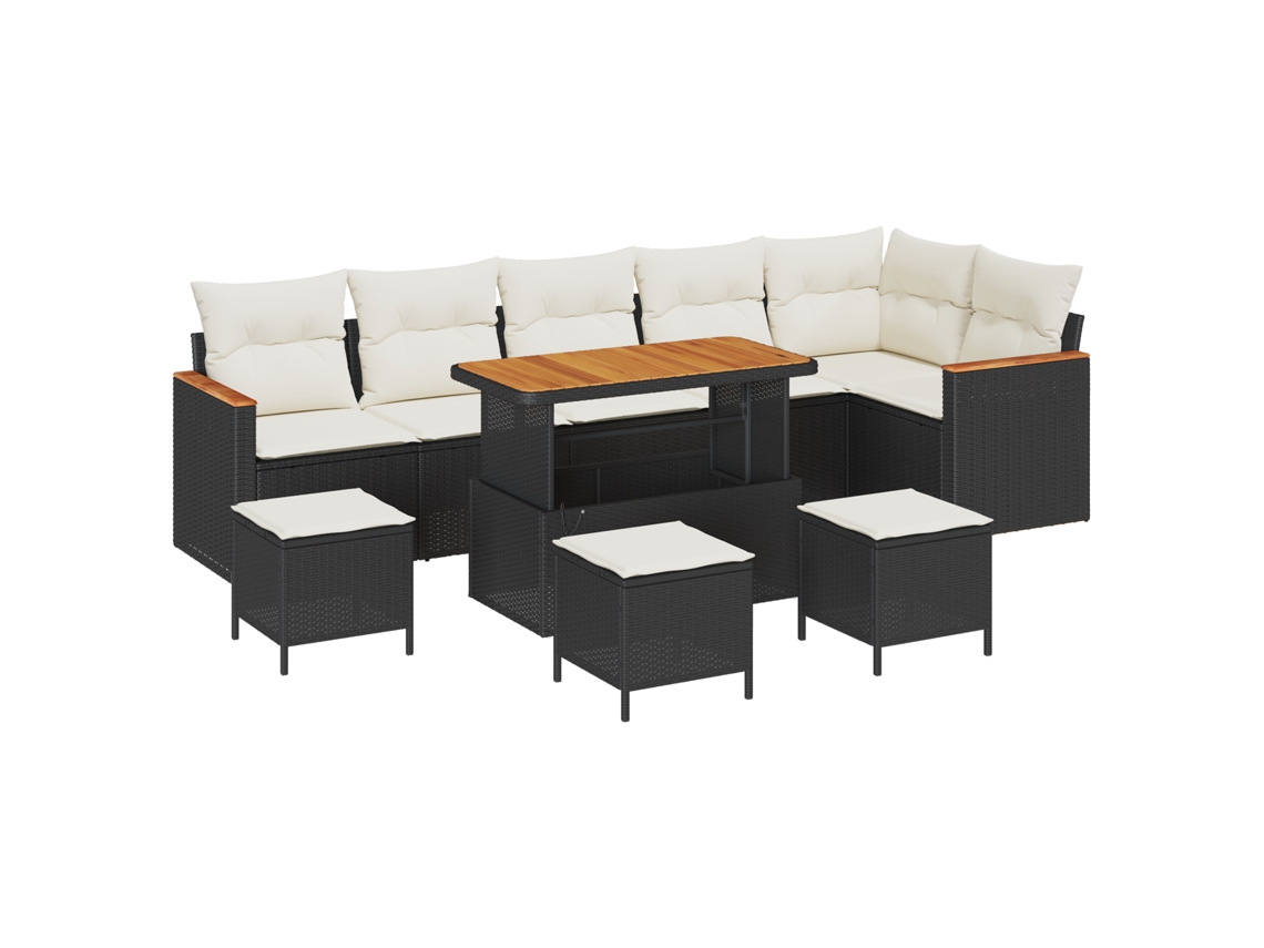 Conjunto 10 Conjunto De Sofá De Jardim Vidaxl Preto Vime Pe (110 X 55 X 71 Cm)
