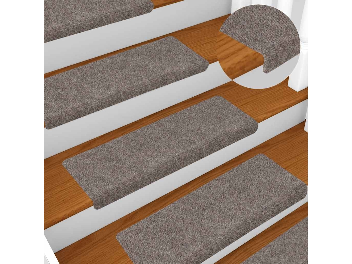 Vidaxl Tapetes De Escada Autoadesivos 15 Peças 65x21x4 Cm Bege Com Borda Retangular
